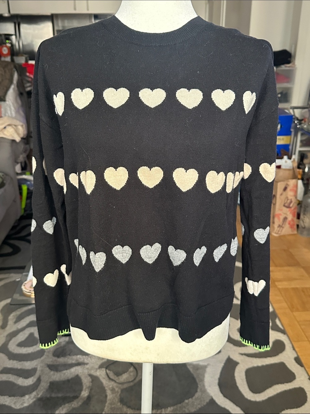 Lisa Todd Three Color  Heart Print Crewneck Sweater Size Small